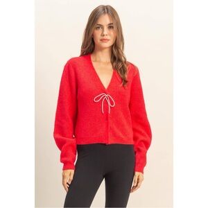 NWT Amiri Bow Red V-Neck Sweater with Bow Detail Cardigan